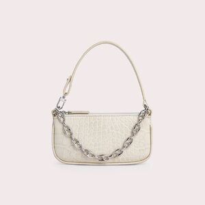 BY FAR Mini croc Rachel shoulder bag in Off-White